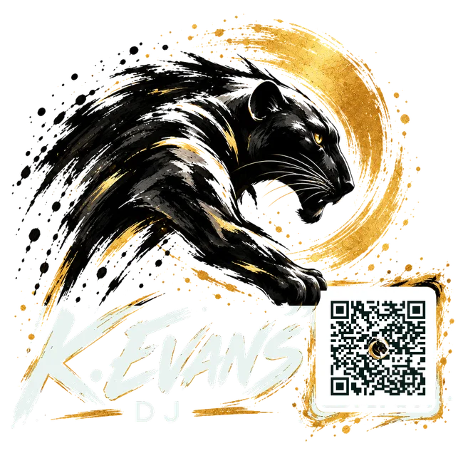 K.Evans DJ – panther and QR artwork linking to enquiries